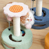 Pink Bold Flower Cat Scratching Post - Interactive Plush & Sisal Cat Toy with Teaser Balls
